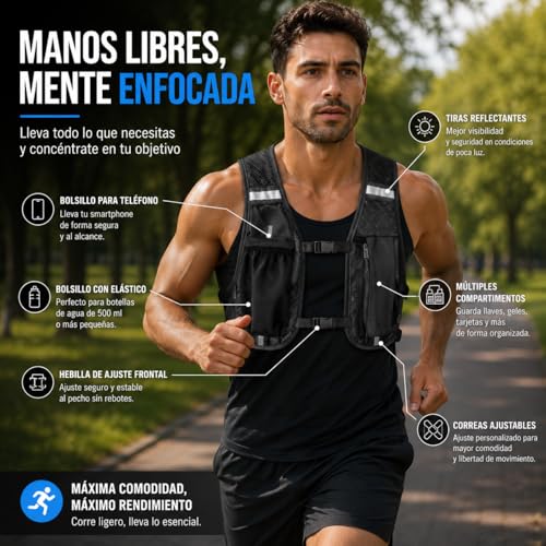 Men's Women's Running Vest with Bottle 250 ml, Ultralight Trail Running Vest, Breathable Running Backpack with Mobile Pocket and Reflective Fit for Running