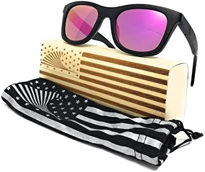 Patriot Shades Wayfarer Sunglasses by LOUDMOUTH PATRIOT, Polarized &amp; Floating American Flag Bamboo Wood Sunglasses (BLACK, PINK)