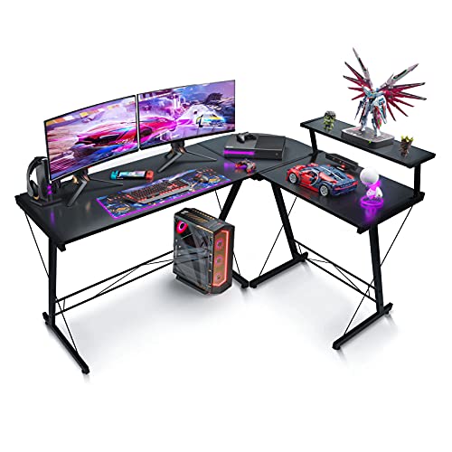 SIMBR LShaped Desk 58.4” Computer Desk, Corner Gaming Desk with Shelf