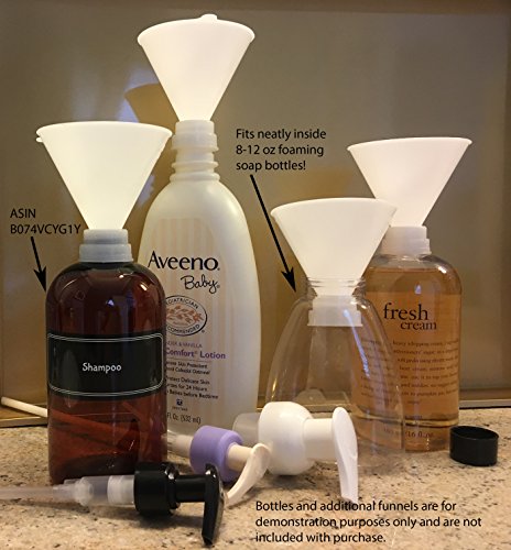 Bottiful Home - 2 Twist-On Plastic Funnel Set - Kitchen, Bath, Garage Use - Compatible w Glass, Plastic, Ceramic Bottles - Hands-Free, Food-Safe, Durable - Use w Liquids, Oils, Bath Products, Powders