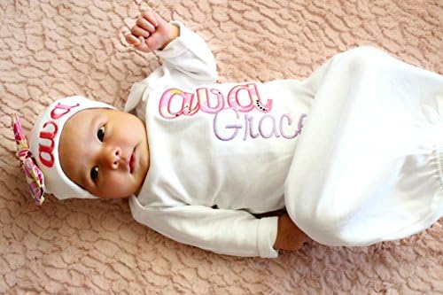 New Baby Girl Personalized Gown Hot Pink Damask Coming Home Outfit
