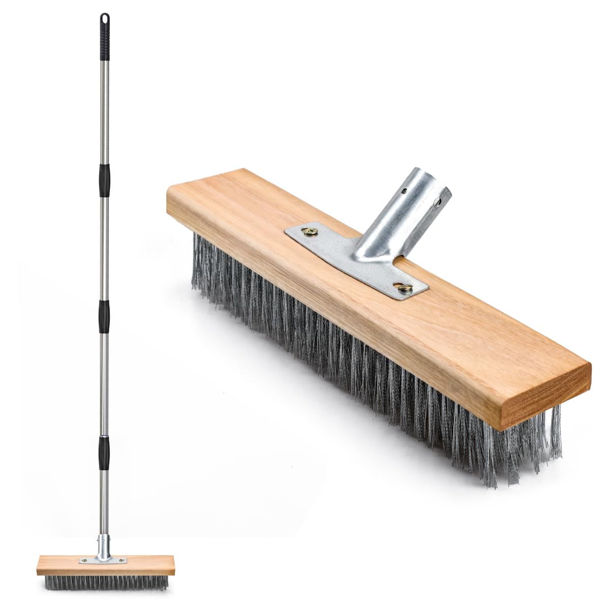PCVANLEY 1 Set 160cm Adjustable Handle Stainless Steel Wire Broom,Fit For Cleaning Weeds, Moss And Algae, Concrete Grout, Stubborn Stains On Garden Pathways, Swimming Pools, Garages.
