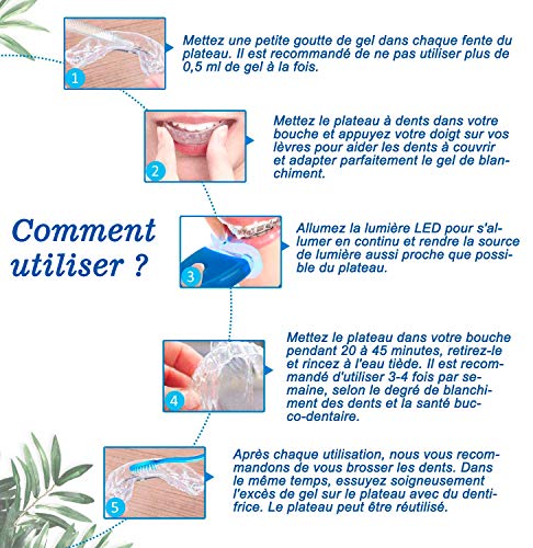 ISUDA Kit Blanchiment Dentaire, 10*Gel de Blanchiment des Dents, 1*LED Lampe, 2*Plateau Dentaire, Blanchiment Dentaire Professionnel et à Domicile, pour Taches de Fumée, Dents noires, Soin des Dents