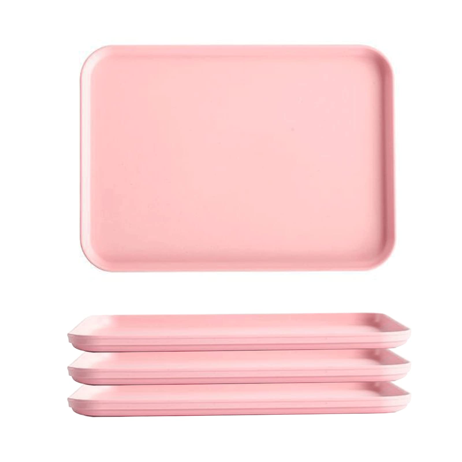 GNCLOUD 4 Pcs Serving Tray, Kitchen Trays, Rectangular Plastic Tray for Serving Drinks, Snacks, Tea or Coffee (Pink)