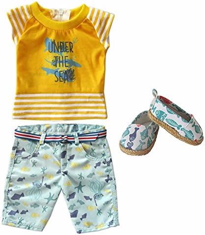 18 inch Doll Clothes,Kids Dolls Toy Stylish Summer Boy Hawaiian Vest + Printed Fish Starfish Shorts + Matching Shoes Fits18 inch American Doll AG Doll Clothes