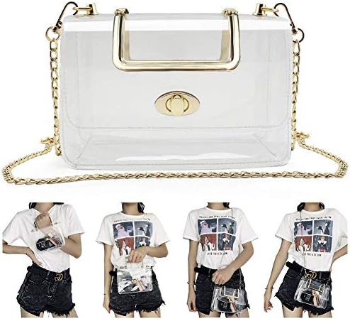 Clear Purse Stadium Bag - Women Ladies Transparent Crossbody Handbags with Removable Long Chain (Clear Purse)