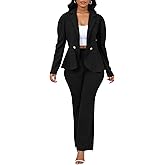 Aro Lora Pant Suits for Women Dressy 2 Piece Set Ruffle Peplum Blazer and Flare Pants Outfits for Business Office Work
