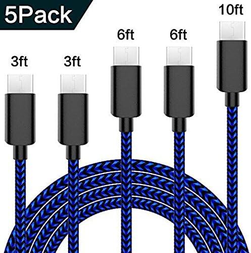 ACTIONPIE USB C Cable ,5Pack 3FT/3FT/6FT/6FT/10FT Nylon Braided Long Cord USB Type C Fast Charger for Macbook, LG G6 V20 G5,Google Pixel, Nexus 6P 5X, Nintendo Switch, Samsung Galaxy S7+ (Black&amp;White)