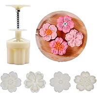 Ylskmu Moon Cake Mold Set 4pcs 75g Cookie Stamps, Cherry Blossom Floral Mid Autumn Festival DIY Hand Press Cookie Dessert Cut