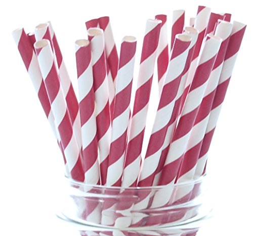 Red Candy Cane Stripe Christmas Straws - 25 Pack – Paper Wedding Straws, Gourmet Holiday Straws, Red Striped Straws