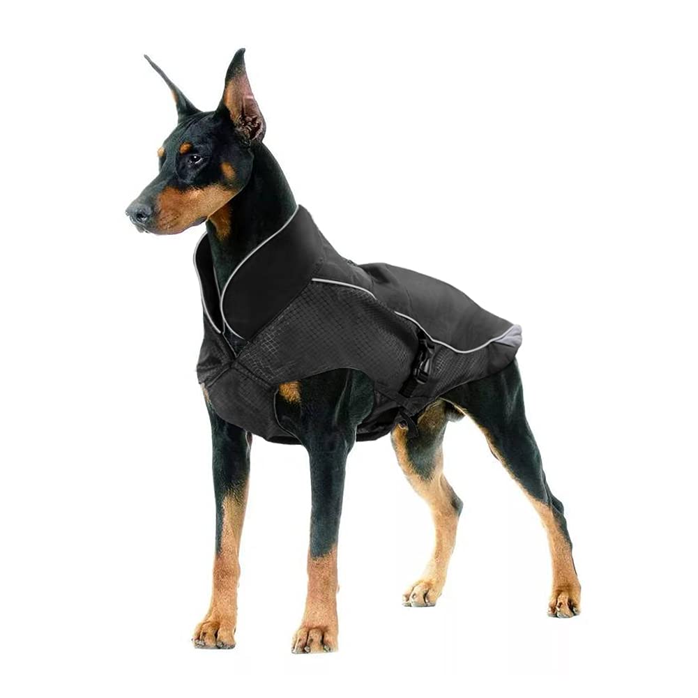Waterproof Dog Coat Winter Warm Jacket, Dog Windproof Waterproof Coat with Fleece Lining Thicker Section, Adjustable Winter Warm Dog Jacket, Suitable for Dogs (Black, L)