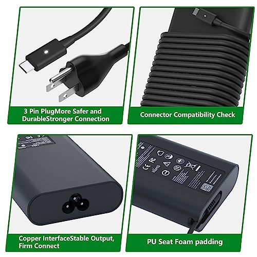 130W USB C Laptop Charger Compatible with Dell Computer XPS 15 17 9575 9500 9510 9520 9530 9700 9710 9720 9730,Precision 5470 5480 5550 5560 5530 5570 5750 5760 5770 3550 3560 3570 3571 2in1,Latitude