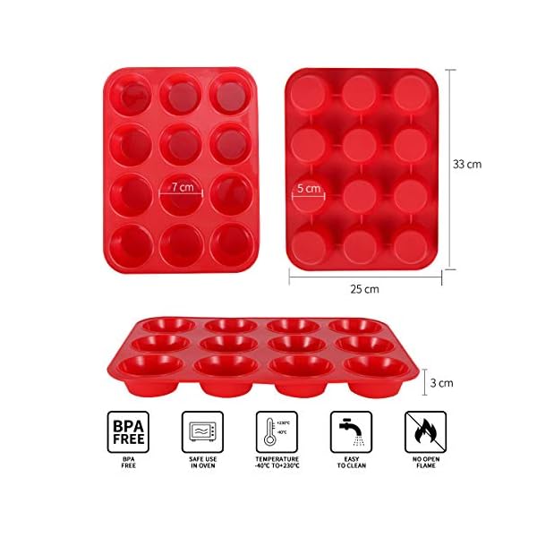 SUPER KITCHEN Set of 2 Large Muffin Tray 12 Cup Silicone Muffin Pan, Non-Stick Muffin Cupcake Tin, Baking Mould for…