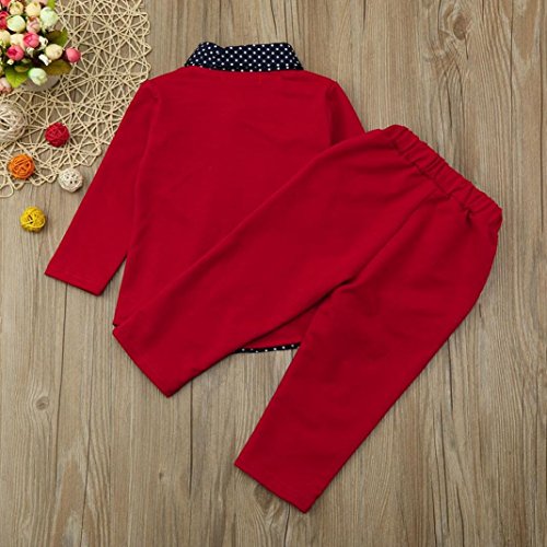WuyiMC® Clearance Sale Baby Boy Suit, Clothes Set Formal Party Christening Wedding Tuxedo Bow Suit (Red, 24M) - Thumbnail 2