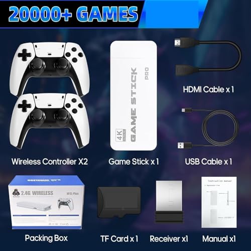 Retrogaming Console, Retro 20,000+ Classic Games Console with 2 Wireless HDMI TV Controllers Plug & Play, Retro Gaming Console for Family & Parties (64-G)