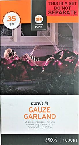 Halloween Pre-Lit Black Gauze Fabric Garland - Purple Lights