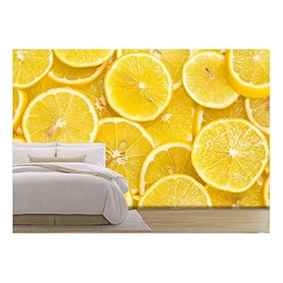 Background of Sliced Ripe Lemons Organic, Pattern - Removable Wall Mural | Self-Adhesive Large Wallpaper - 100x144 inches