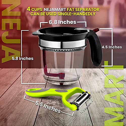 NejaMart Fat Separator With Bottom Release 4 Cups Gravy Separator And Fat Separator For