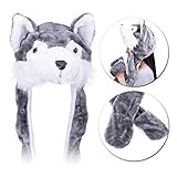Plush Hat Novelty Cap Animal costume Beanie With Long Paws-Wolf