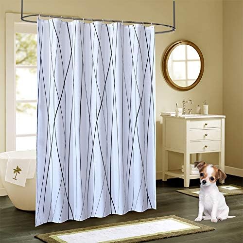 CHAYOTE HOME Fabric Shower Curtain Black and White, Waterproof Mold and Mildew Resistant, Machine Washable