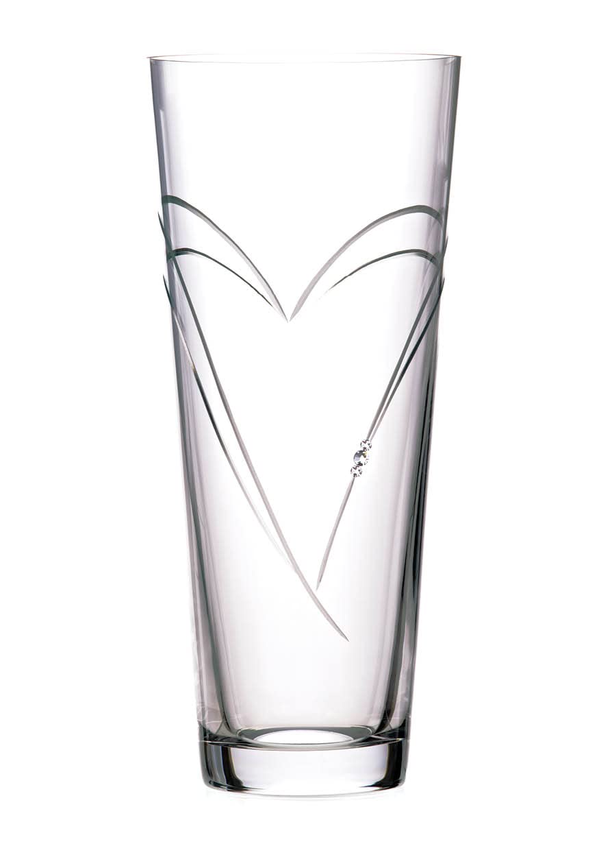 DIAMANTE Heart in Heart Hand Cut Crystal vase with Swarovski Crystals 30cm Tall Vase