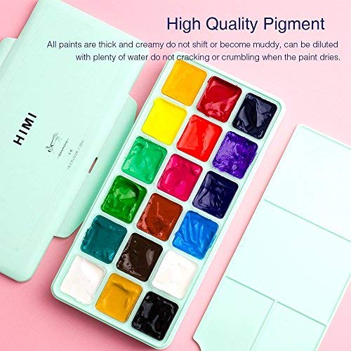 MIYA Gouache Paint Kit, 18 Colors x 30ml Paint Set & 10 Pieces Hog Bristle Paint Brushes, Unique Jelly Cup Design with Portable Case Gouache, Perfect for Oil, Acrylic Painting & More (Mint Green) - Thumbnail 3