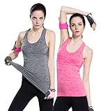 Women's Sports Yoga Fitness Racerback Sleeveless Tank Top Running Shirt Vest 2-Pack Black&Rose Medium