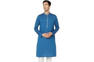 In-Sattva Men's Indian Embroidered Banded Collar and Placket Long Kurta Tunic