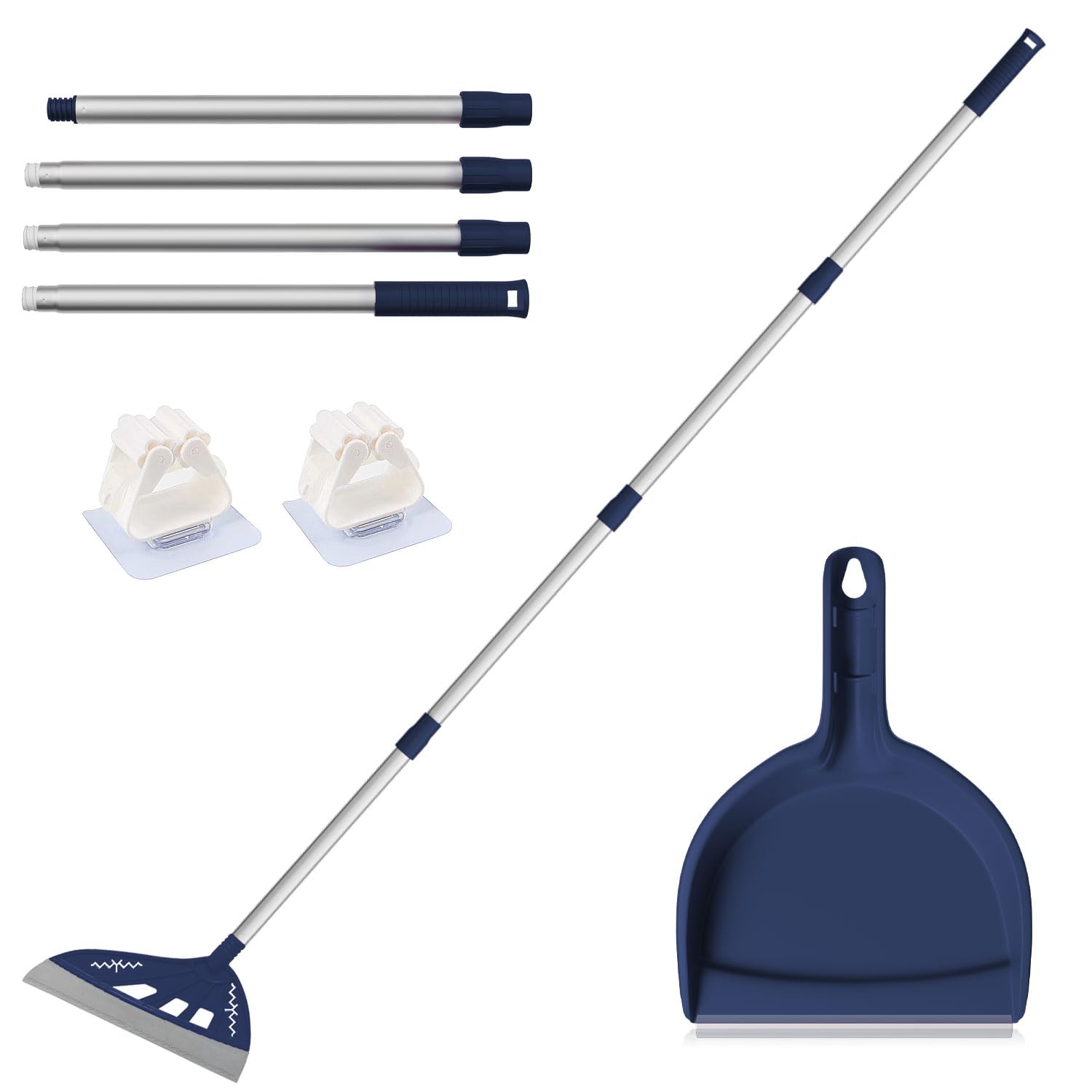 Photo 1 of Magic Air Broom with Dustpan, Multifunction Magic Broom and Fixed Scraper, Household Floor Squeegee with Extra-Long Adjustable Aluminum Handle for Floor, Glass, and Tile (Blue)