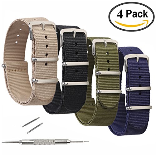 4 Pack Canvas Fabric Nylon Watch Bands,STYLELOVER Ballistic Nylon Watch Straps - Choices of Colors & Widths 18mm 20mm or 22mm