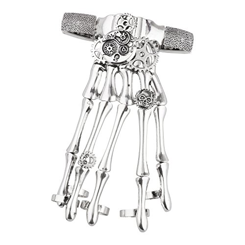 Lux Accessories Silver Tone Gothic Skull Tools Full Hand Skeleton Bracelet Rings Lux Accessories Silver Tone Gothic Skull Tools Full Hand Skeleton Bracelet Rings