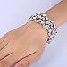 EVER FAITH Bridal Silver-Tone Floral Leaf Elastic Bracelet Clear Austrian Crystal