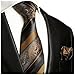 Bronze and Black Paul Malone Silk Tie and Pocket Square