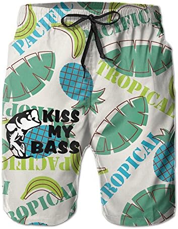 Funny Sunshine Boys Men's Black Fish Kiss My Bass Summer Quick-drying Hot Beach Board Shorts Pants XXL
