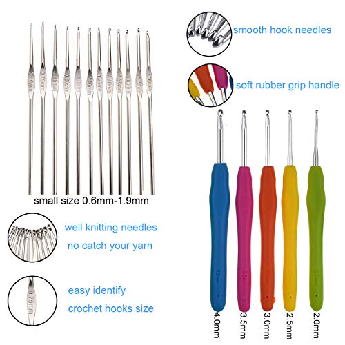 Bamboo Knitting Needles Set 36pcs Carbonized Afghan Needles 5pieces Ergonomic Crochet Hook Set 12 Small Size Aluminum Handle Hook with Sewing Tools Full DIY Craft Kits