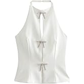 MakeMeChic Women's Rhinestone Bow Knot Sleeveless Backless Halter Top Summer Shirt