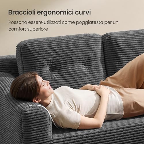 Divano Angolare, Divano Modulabile 244 cm, Consegnato Compresso in Collo, Senza Montaggio, con Ampia Chaise Longue a Destra, per Soggiorno, Camera degli Ospiti, Grigio Ardesia LCS184GN01