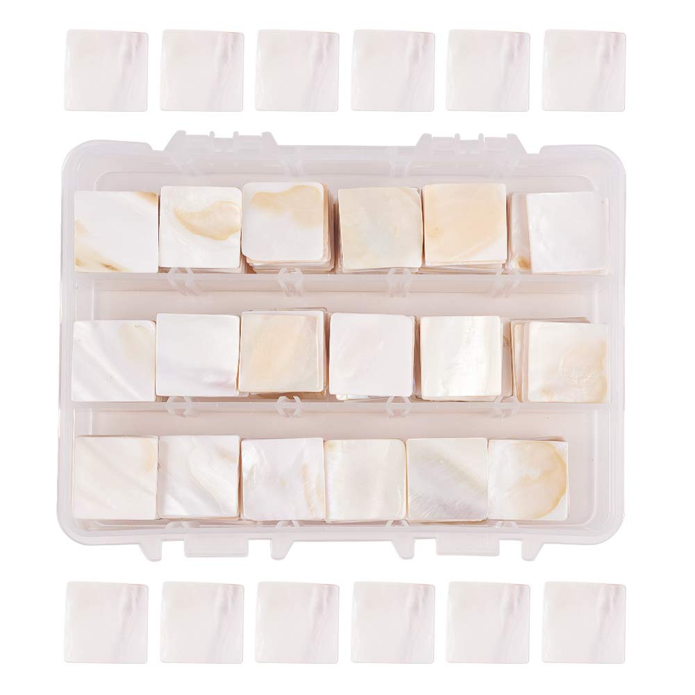 WANDIC Shell Mosaic Tiles, 300 Pieces Mother of Pearl Mosaic Tiles with Organizing Container for Home Decoration DIY Crafts Mosaic Supplies Square Shape