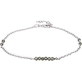 Vanbelle Sterling Silver Jewelry - Rhodium Plated 925 Stamp - Beaded Anklet with Pyrite Stones - Stylish Beautifully Designed for Women - 9" Long + 1" Extender