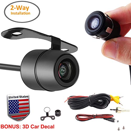 Backup Reverse Camera 2 in 1 Car Universal Multi-Functional Side Front Rearview or Pinhole Spy Camera with 2-Way Installations 16.5mm Removable Reversing Scale Lines-Bonus: US Flag Car Decal