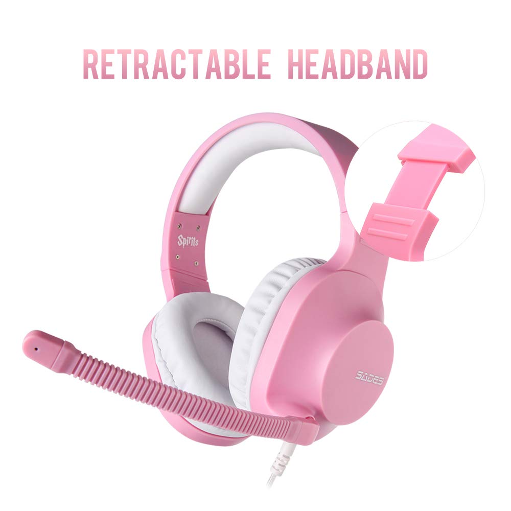 SADES Headset for Girls, Spirits 3.5mm Stereo Gaming Headphones for Nintendo Switch, PS4, Xbox One, Over Ear Headset with Noise Cancelling Mic,Volume Control, Soft Memory Earmuffs for PC, Laptop, Mac
