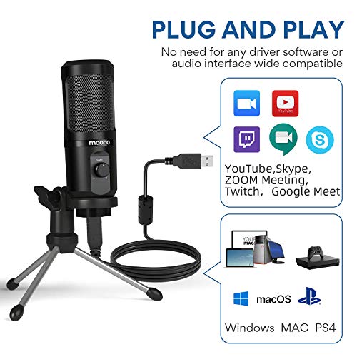 USB Microphone with Mic Gain MAONO Professional Cardioid Condenser Podcast Mic for Gaming, Recording, Streaming, Voice Over, YouTube, Twitch, Skype, PC, Laptop, Desktop, PM461TR, PM421