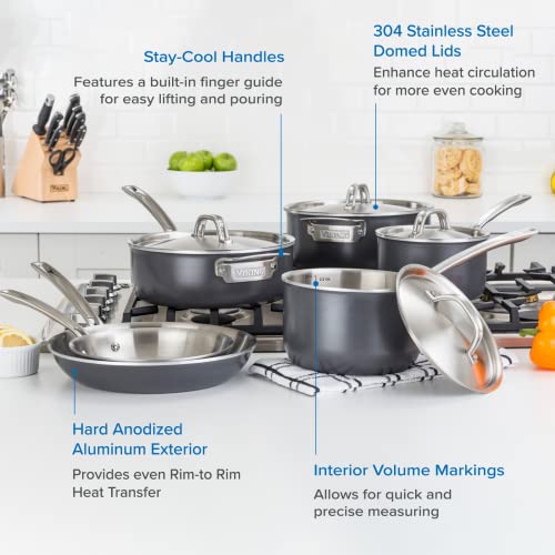 Viking Culinary 5Ply Hard Stainless Cookware Set, 10 Piece, Hard