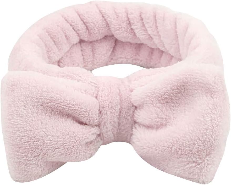 Womens Bow Hairband, Makeup Wash Face Shower Headband Coral Fleece Washable Elastic Headwear