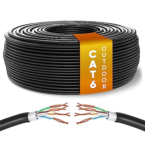 Mr. Tronic 50m Cat 6 Ethernet External Waterproof Cable Cat 6 High Speed LAN Network Cable for Fast Internet 1Gbps - AWG24 Bulk Without RJ45 Connectors, UTP CCA (50 Meters, Black)