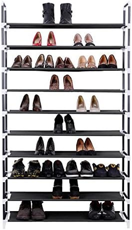 Gexler 10 Tiers Shoe Rack 50 Pairs Non Woven Fabric Shoe Tower Storage Organizer, Black GSR10B