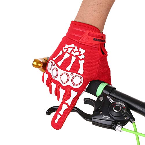 BRZSACR Cycling Gloves Full-Finger Gloves Skeleton Bones Motorcycle Bike Gloves Mountain-Padded Road Bicycle for Men Women Non-Slip and Resistance to Abrasion for Biking Climbing Hiking.(Red, M)
