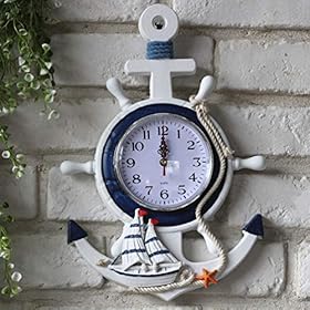 BESPORTBLE Mediterranean Style Anchor Clock Beach Theme Nautical Ship Wheel Rudder Wheel Decor Wall Hanging Decoration… 51BT7MpVybL