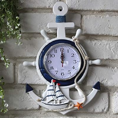 BESPORTBLE Mediterranean Style Anchor Clock Beach Theme Nautical Ship Wheel Rudder Wheel Decor Wall Hanging Decoration… 51BT7MpVybL