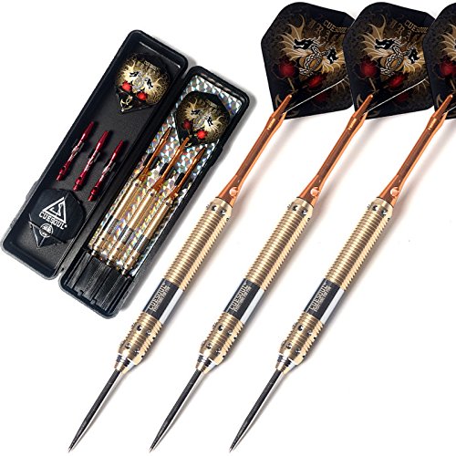 CUESOUL Dragon Series Steel Tip Darts Set 25 Grams Brass Barrels Durable Aluminum Shafts Great Grip Accuracy Good solid Accurate Darts Case Portable (JL-SL-J2201)